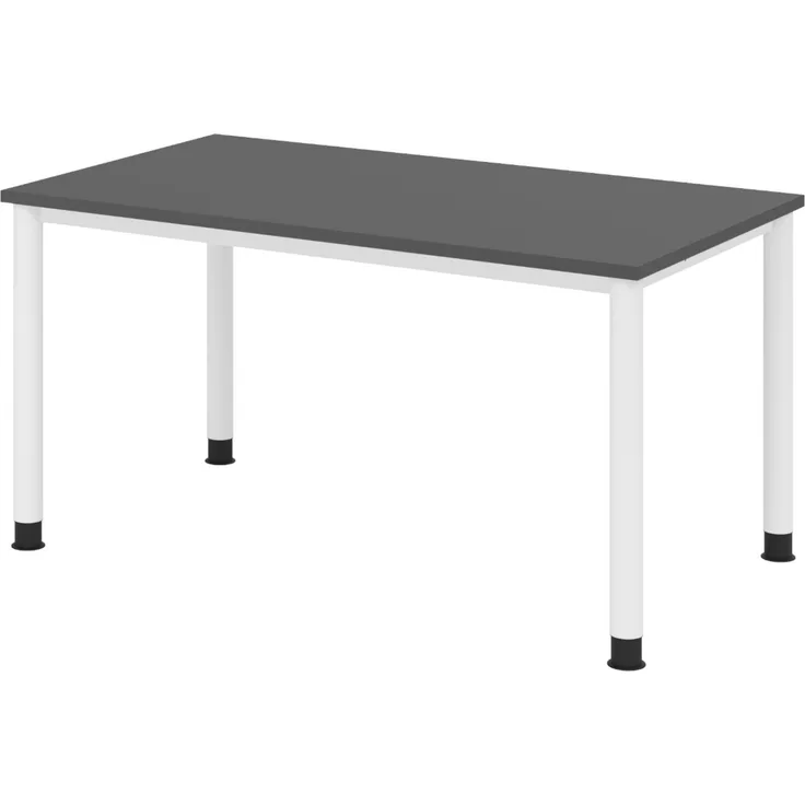 bümö höhenverstellbarer Schreibtisch H-Serie 140x80 cm in graphit, Gestell in Weiß - PC Tisch für's Büro manuell höhenverstellbar, Computertisch verstellbar, HS-14-G-W