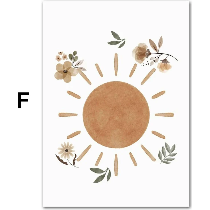 Poster Kinder süße Tiere im Boho Stil Nilpferd Elefant Löwe Regenbogen Sonne und Mond als Deko Print ohne Rahmen - F / 50X70cm