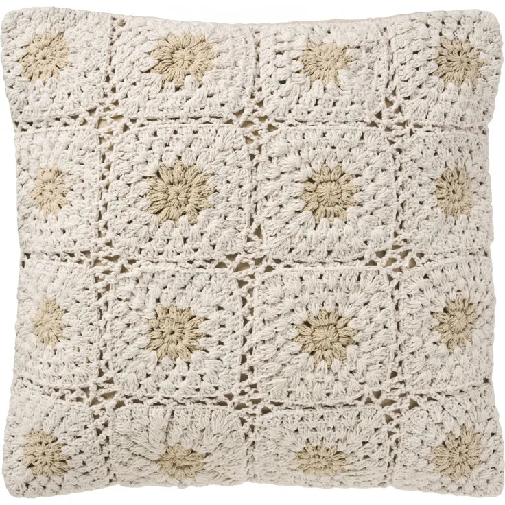 Ib Laursen - Kissenbezug Kissenhülle 50x50cm Gehäkelt Creme Natur Blumen 6190-30