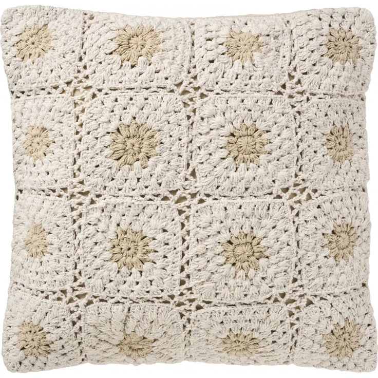 Ib Laursen - Kissenbezug Kissenhülle 50x50cm Gehäkelt Creme Natur Blumen 6190-30