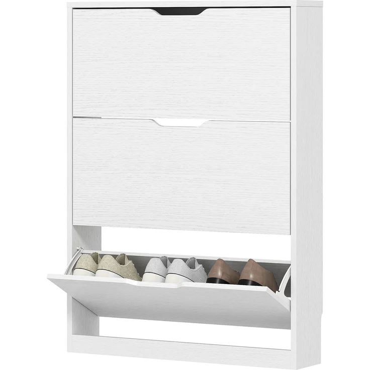 Schuhschrank mit 3 Klappschubladen, für bis zu 12 Paar Schuhe, Spanplatte, 80 x 17 x 108 cm, weiß--Weiß--108x17x80cm--YOUDENOVA – Bild 2