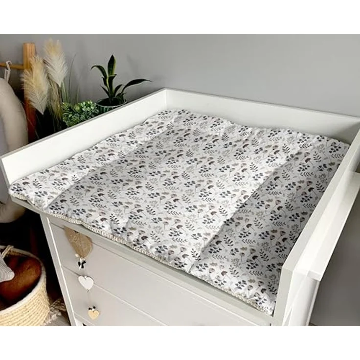 Wickelauflage Set 6-teilig – Wickelunterlage aus Baumwolle & Waffelstoff – Baby Wickelauflage – Geschenk zur Babyparty – Wickeltischauflage – 75x70 cm (Breite x Tiefe), Zweige und hellbeige – Bild 5