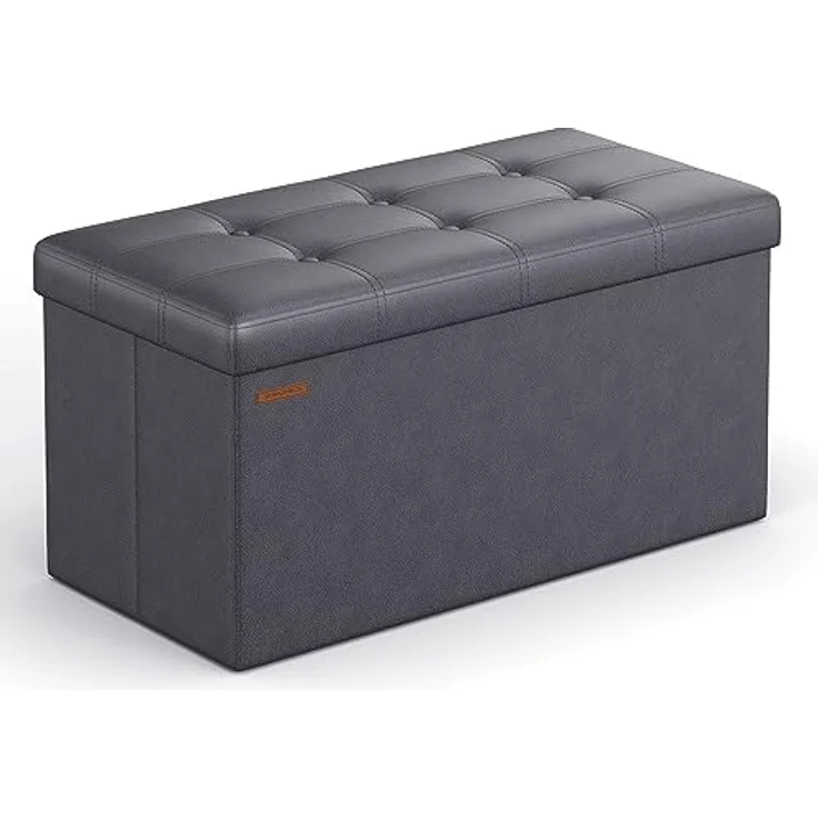 Songmics 76 cm Sitzbank mit Stauraum, Sitztruhe, Aufbewahrungsbox, Fußhocker, faltbar, gepolstert, Bezug aus Kunstleder, bis 300 kg belastbar, dunkelgrau LSF040G01 – Bild 2