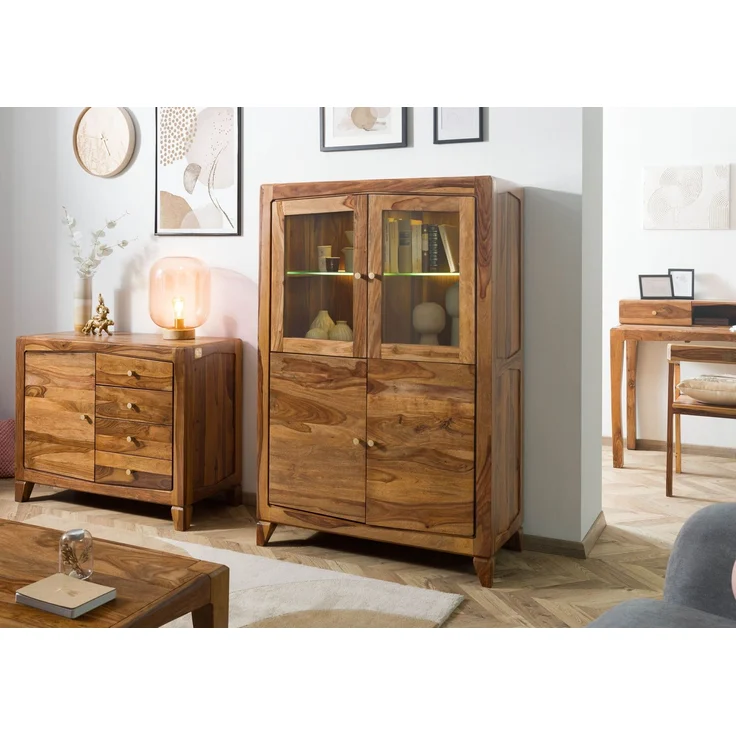 Highboard Sheesham 100x45x150 braun lackiert ANCONA #130 – Bild 3