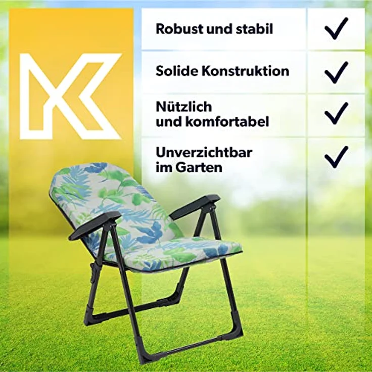 Kadax Gartenliegestuhl, Metall, mit verstellbarer Lehne, in Grün, Blau und Grau, 59x116 cm, ideal für Garten und Terrasse – Bild 6