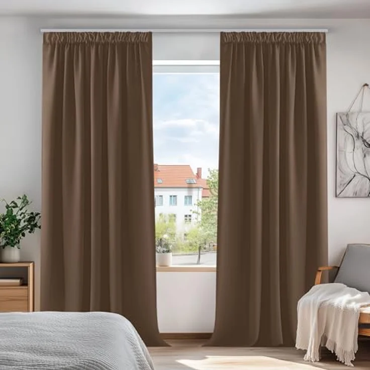 Deconovo Blickdichte Vorhänge mit Kräuselband Gardinen Extra Lange Braun | 2er Set, H 290 x B 140 cm, Thermogardine, Wohnzimmer und Schlafzimmer Gardinen, für Thermal Curtains, Übergardinen – Bild 1