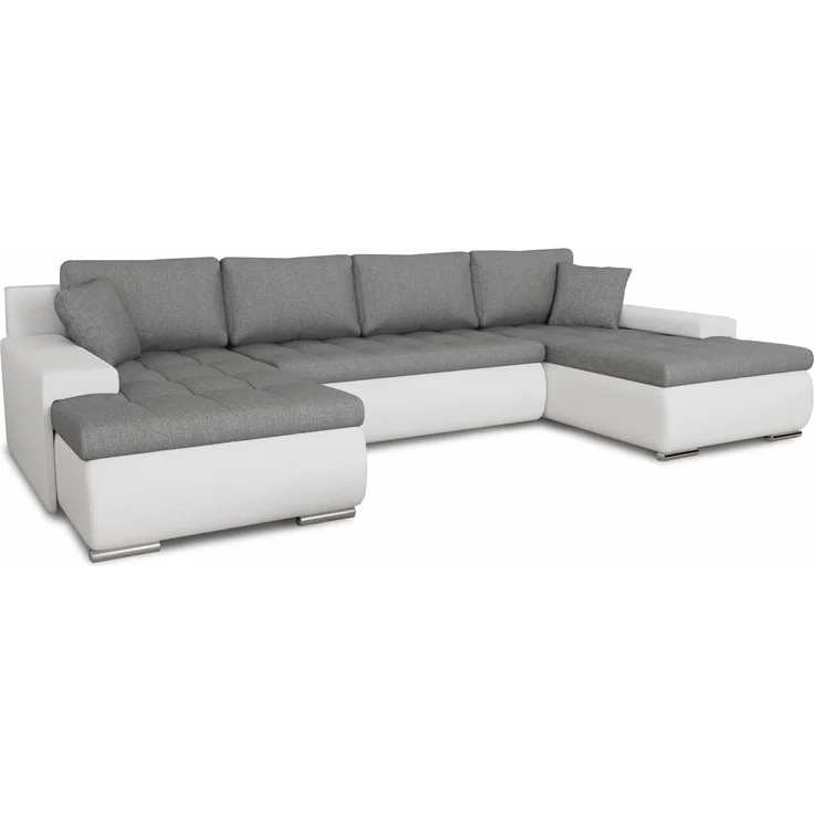 Wohnlandschaft mit Schlaffunktion Faris U-Form - Couch, Schlafsofa mit Bettkasten, Couchgranitur mit Bettfunktion, Big Sofa, Bettsofa (Weiß + Grau (Madryt 120 + Inari 91)) – Bild 2