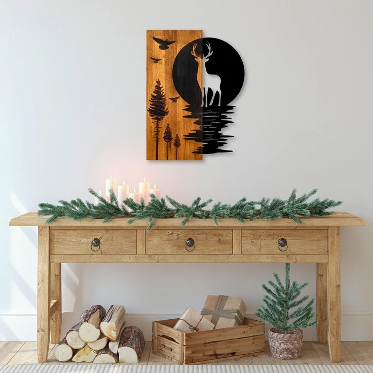 Wallity 'Deer and Moon' Dekoratives Wandaccessoire aus Holz, Walnuss / Schwarz, 58 x 3 x 43 cm – Bild 4