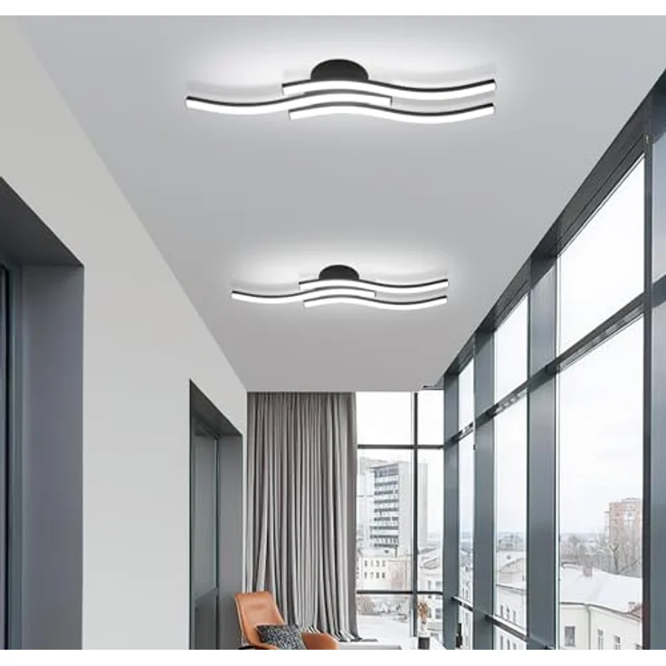 Goeco LED Deckenleuchte 18W, Modern Schwarze LED Deckenlampe mit 3 LED-Lichtleisten 6500K Kaltweißes Licht, LED Lampe Deckenbeleuchtung für Schlafzimmer Wohnzimmer Flur Küche – Bild 3