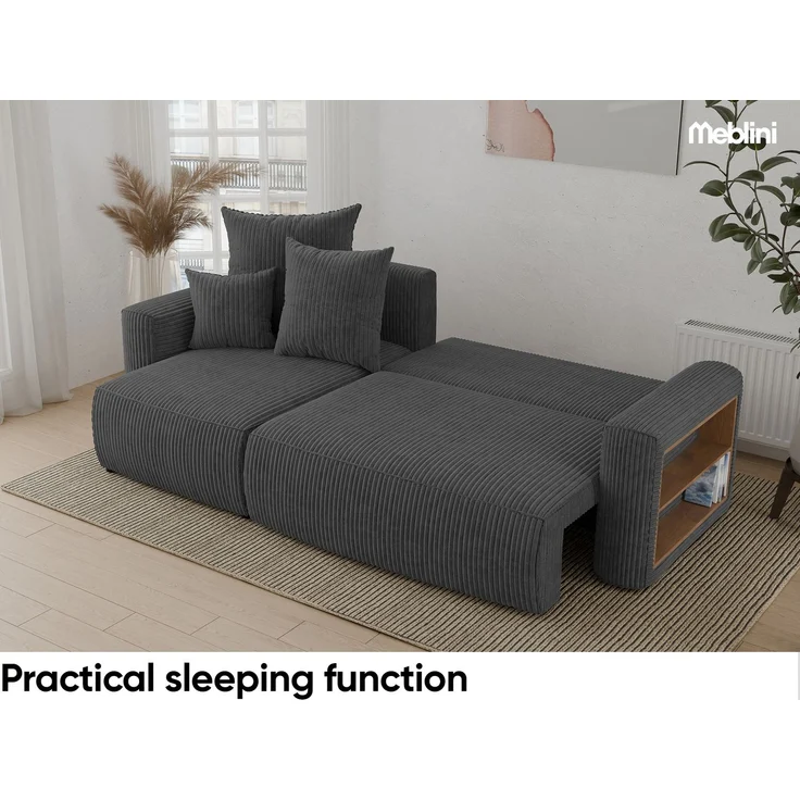 MEBLINI Schlafcouch mit Bettkasten - 238x142x73cm - Dunkelgrau Cordstoff - SOLARIS - Kleines Ecksofa mit Schlaffunktion - Sofa mit Relaxfunktion und Kissen - Kleine Couch L-Form - Eckcouch – Bild 5