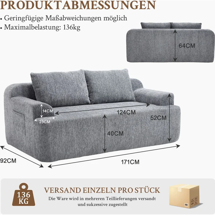 ZUBALIYA SchlafSofa mit Cordbezug, mit Schaumstoffpolsterung, ohne aufwendige Montage, für Wohnzimmer und Apartments – Bild 5