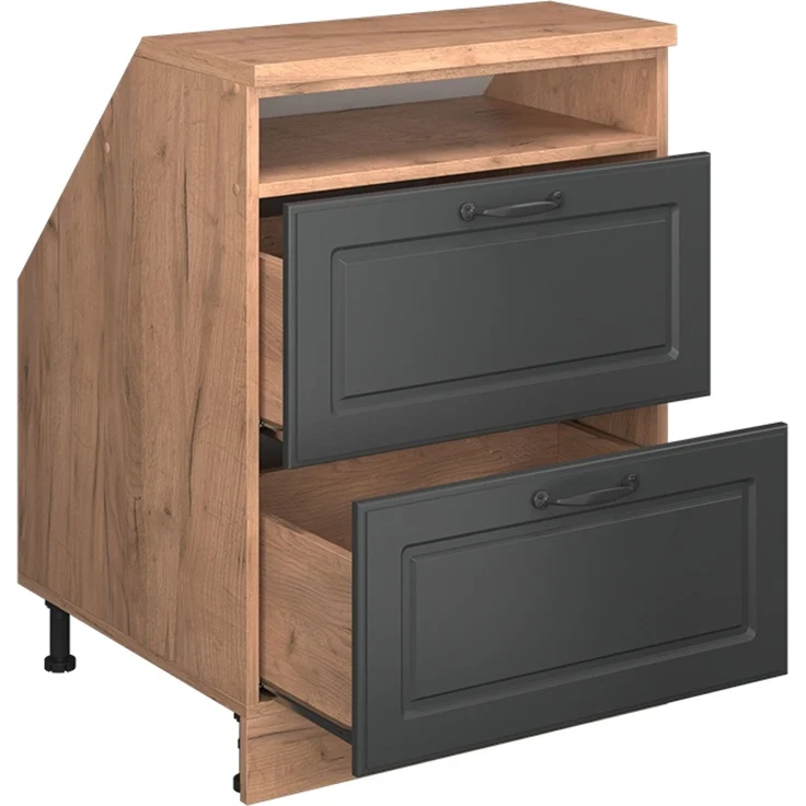 Küchenschrank für Dachschrägen R-Line Anthrazit Landhaus 60 cm mit 2 Schubladen, Schrankkorpus 60 cm Tiefe Vicco – Bild 3