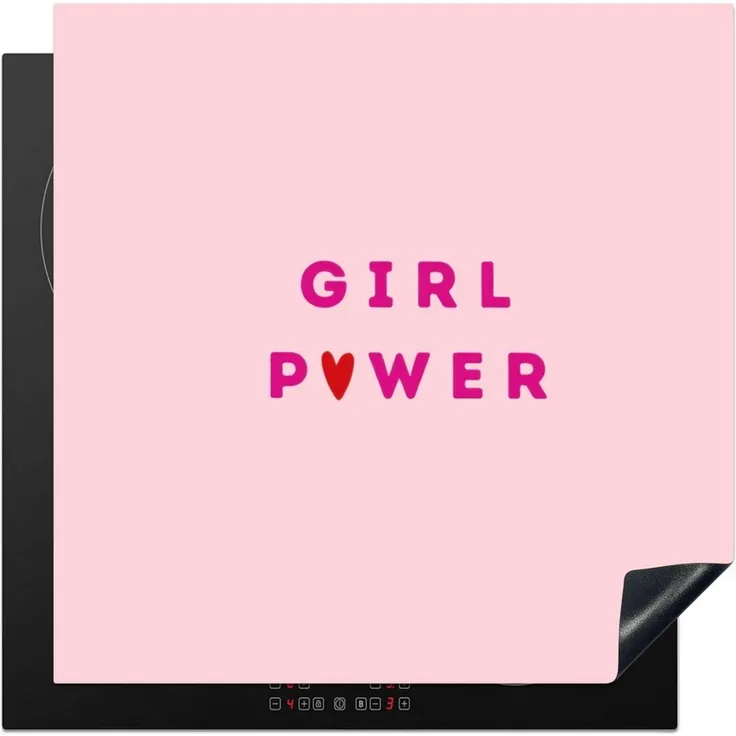 MuchoWow Herd-Abdeckplatte Girl-Power - Rosa - Herz, Vinyl, (1 tlg), Cerankochfeld Abdeckung, Herd Abdeckplatten Vinyl, 58x59 cm