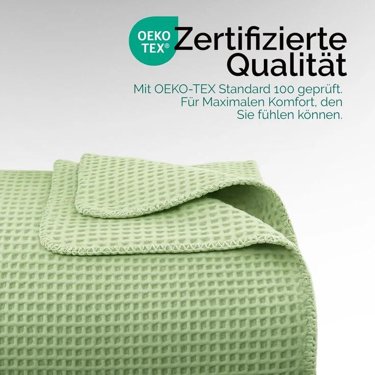 Sommerdecke Kuscheldecke Piqué Baumwolle/Polyester 140x200cm Altgrün – Bild 6