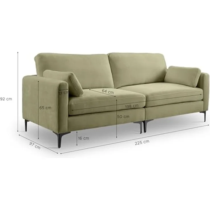 Sofa 3,5 Sitzer B/H/T: 225 x 92 x 97 cm in Grün – Bild 3