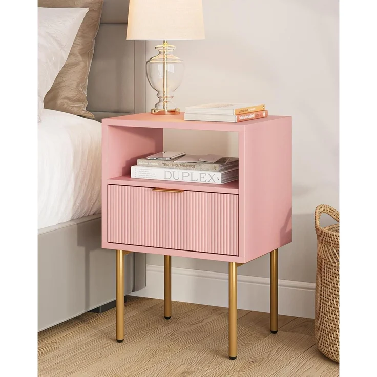 Nachttisch Nachtschrank Rosa Boho Modern 1 Schublade 1 Ablage – Bild 1