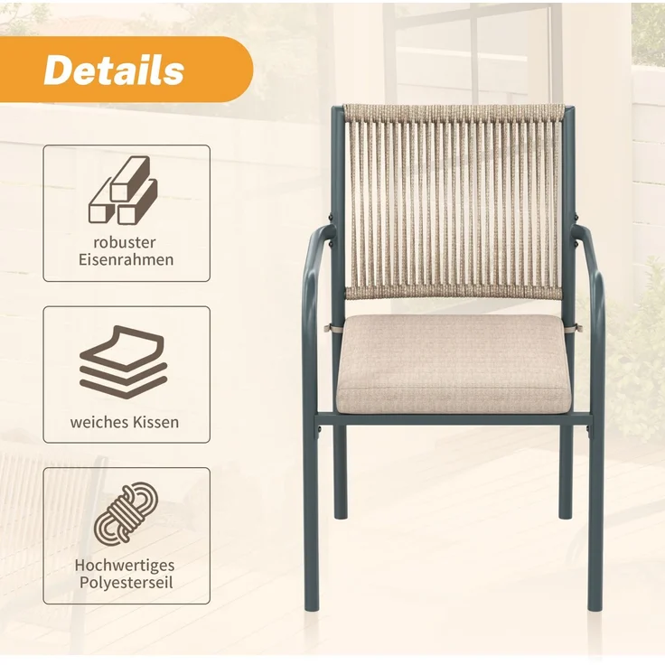 Gartenlounge-Set mit rundem Glastisch und 4 Stühlen, 5-teilig, Loungeset, Essgruppe für Garten – Bild 5