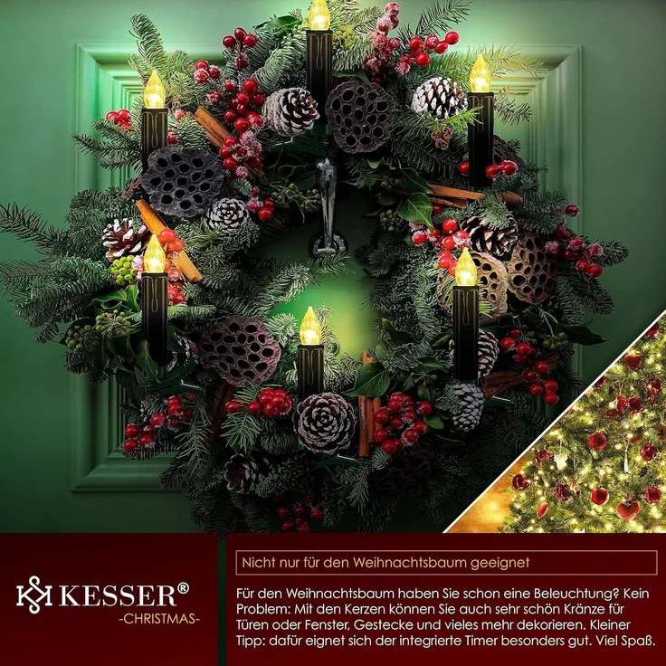 KESSER® Weihnachtsbaumkerzen 20 LED Inkl. Batterien Kabellos - Warmweiß - mit Fernbedienung Funk - Timerfunktion - Flackern - Dimmbar Weihnachtskerzen Christbaumkerzen Befestigungsklammern Kerzen Schwarz, 30 LED's – Bild 6