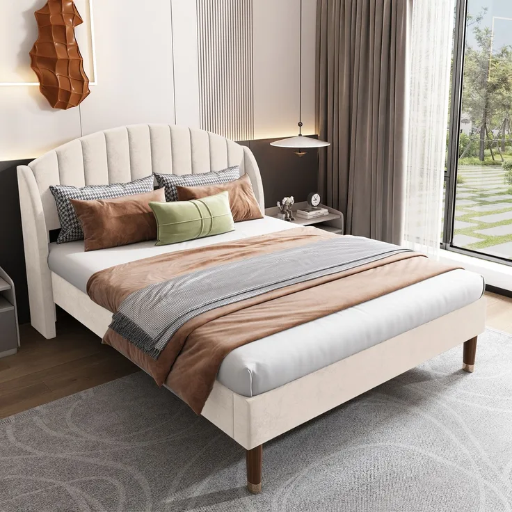 Polsterbett 160x200 cm aus Samt mit Kopfteil und Lattenrost – zeitloses Design und hoher Komfort