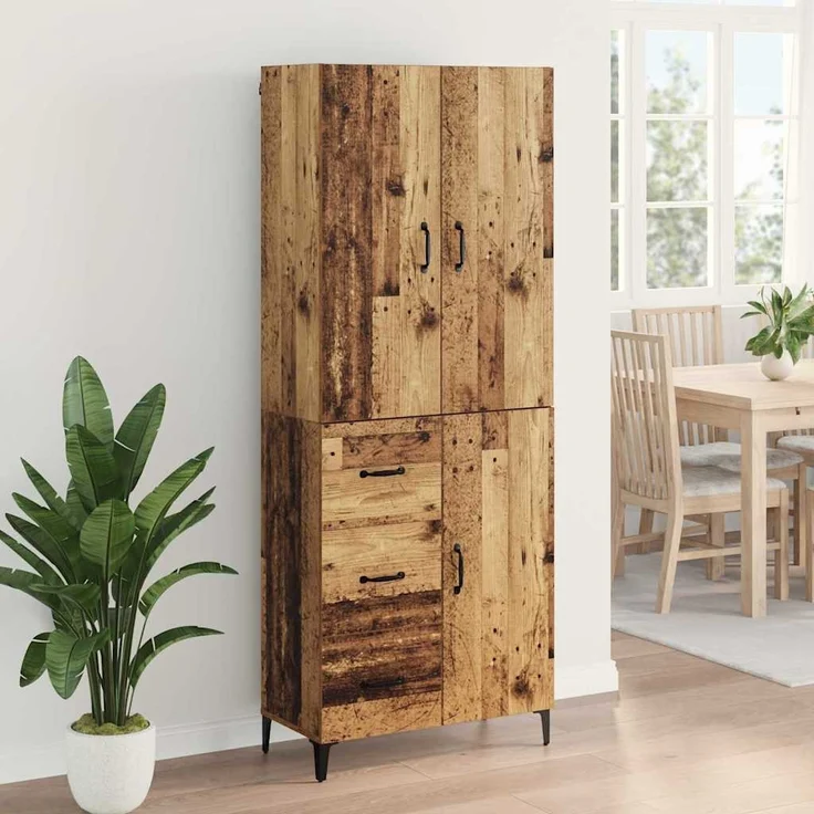 vidaXL Highboard Wandmontiert Altholz 69,5 x 34 x 180 cm Holzwerkstoff 3415628 – Bild 3
