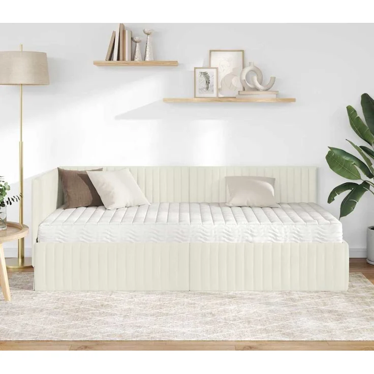 vidaXL Eckbettgestell mit Matratze mit Kopfteil 2 pcs Creme Samt 3393825 – Bild 3