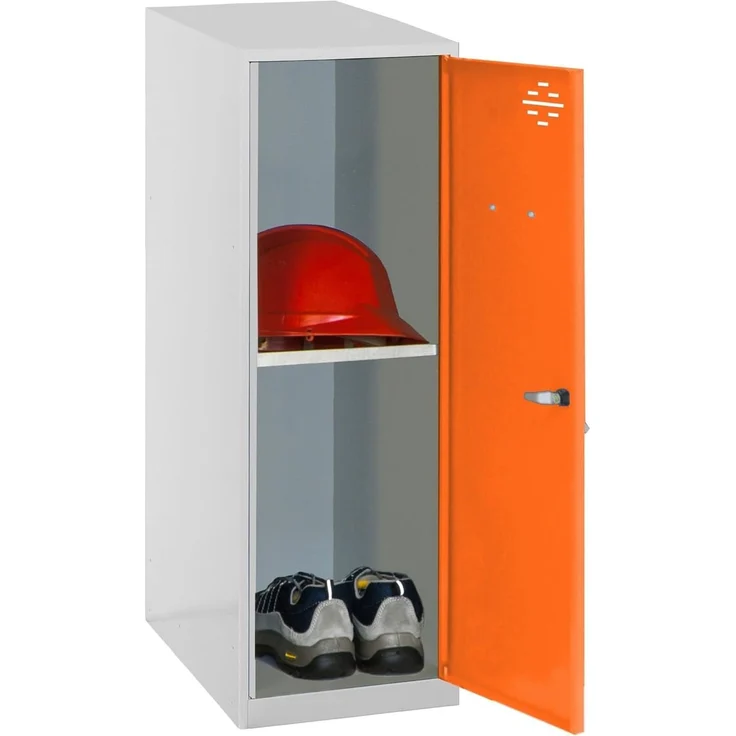 Simon Rack Simonlocker Kommode, klein, 915 x 300 x 500 mm, Amario aus Metall, inkl. Schlüssel, Grau/Orange