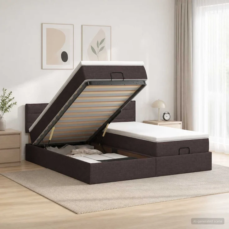 vidaXL Ottoman Bett mit Matratze mit Kopfteil 2 pcs Dunkelbraun Stoff 3456673 – Bild 1