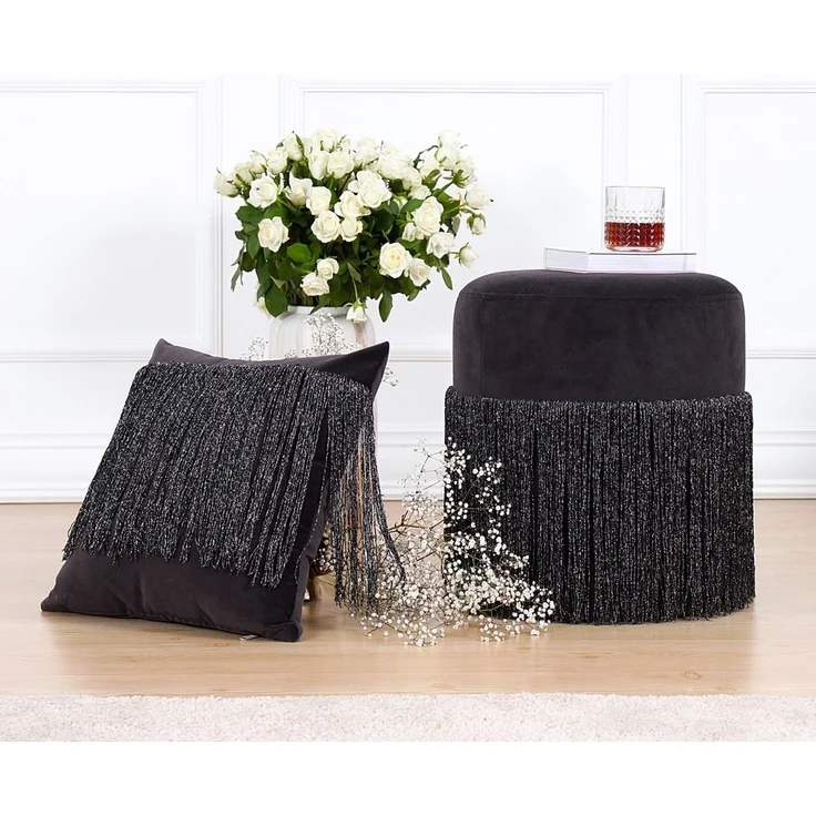 Atelier Del Sofa Modern Black Velvet Pouffe, 40 cm Height x 45 cm Depth | 100% Velvet, 6 cm Orthopedic Sponge, PVC Coated Hidden Legs | Stylish & Functional, 150 kg Capacity – Bild 6
