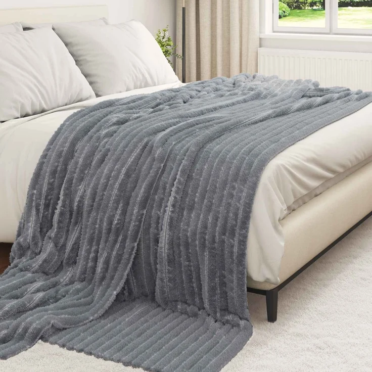 vidaXL Überwurfdecke Dunkelgrau 240 x 220 cm Fleece 42016831 – Bild 3
