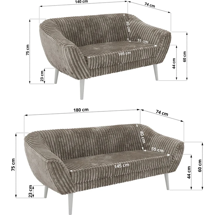 Skandinavisches Sofa Set PIRS 3-2, Komplettset, Wellenfederung, weiße Füße, Sitzgruppe, Polstermöbel Set - Hellbraun Cord – Bild 5