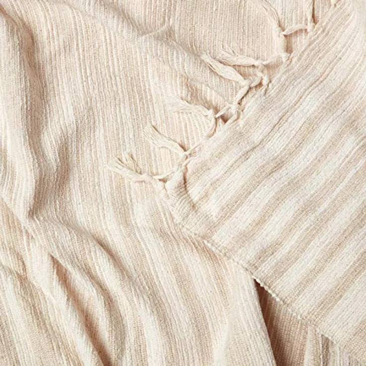 Plaid Gestreifter Chenille-Überwurf, 100% Baumwolle, beige, 150 x 200 cm, Homescapes – Bild 6