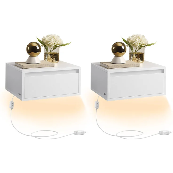 VASAGLE Bettgestell, Doppelbettgestell, 167 x 213 cm, schwebender visueller Effekt, Bett mit LED-Beleuchtung, hohem Kopfteil, Ladestation, modern, wolkenweiß – Bild 3