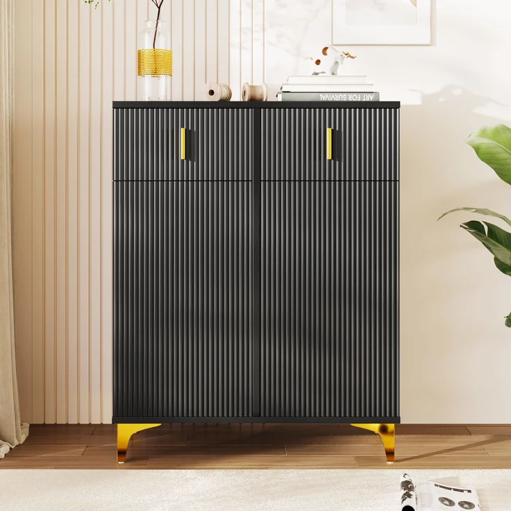 Sideboard aus Spanplatte mit 2 Schubladen & 2 Türen, 35x83x101 cm, Schwarz – Bild 1