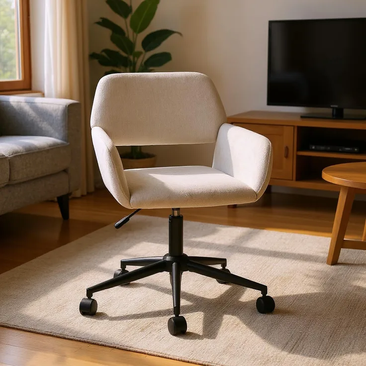 FurnitureR Beige Bodenstuhl, Moderner Stil, Chenille Material, Höhenverstellbarer Stuhl, Büro- und Wohnnutzung, Breite Sitzfläche, Komfortables Sitzen, Stilvolle Ergänzung für jeden Raum