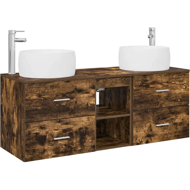 vidaXL Wandmontiertes Badezimmerschrank-Set 3 stk. Geräucherte Eiche 3405927 – Bild 2