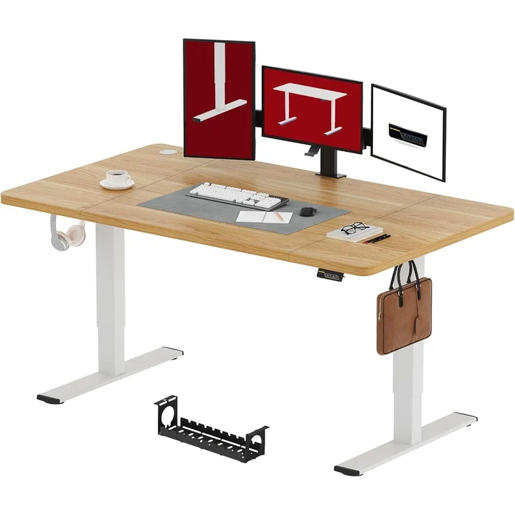 SANODESK Elektrisch Höhenverstellbarer Schreibtisch 180x80 cm – Ergonomischer Steh-Sitz Tisch mit Memory-Funktion für Homeoffice und Heimbüro, ahorn, Computertisch, Standing Desk – Bild 1
