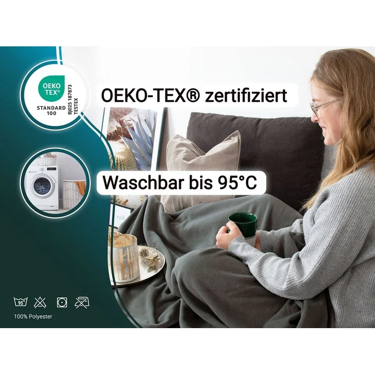 ZOLLNER Kuscheldecke, 130x170 cm, Polar-Fleece, grau (taupe) – Bild 4