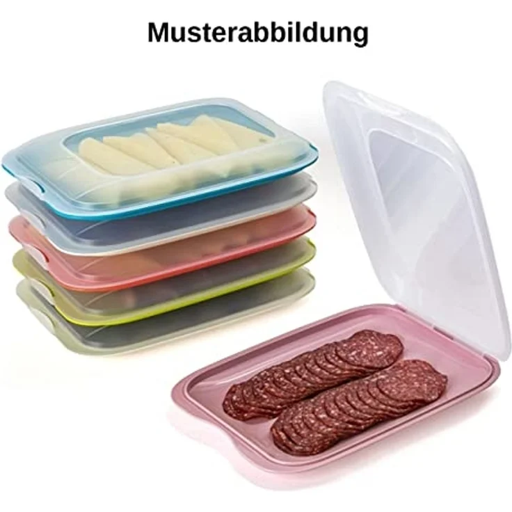 Engelland Frischhaltedose Aufschnittdosen, Aufschnittbox, PP-Kunststoff, BPA-frei, (Vorteils-Set, 4-tlg, mit transparentem Deckel), stapelbar, platzsparend, Ordnung im Kühlschrank, Organizer, Stapelbox – Bild 5