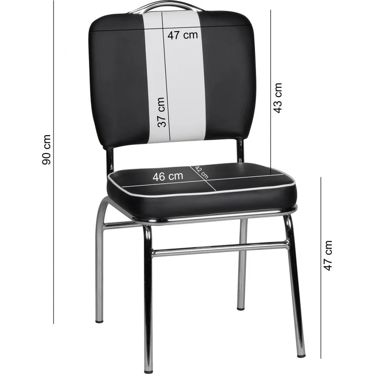 Esszimmerstuhl American Diner 50er Jahre Retro, Sitzfläche gepolstert mit Rücken-Lehne, Essstuhl Farbe Schwarz Weiß – Bild 5