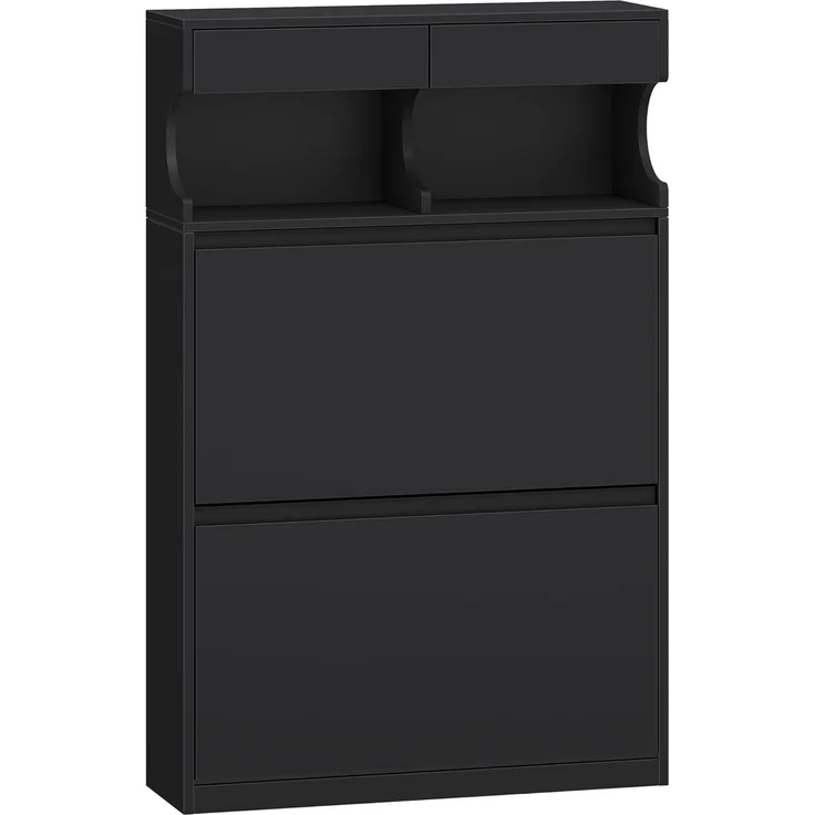 Hzuaneri Schuhschrank für 16 Paar, verstellbar, Holz schwarz, 80 x 24,5 x 124,5 cm – Bild 2