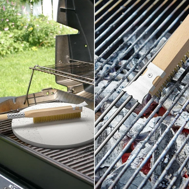LuxusKollektion Reinigungsbürste für Grill und Pizzaofen, Stahl Messing natur, ca. 64 cm – Bild 4