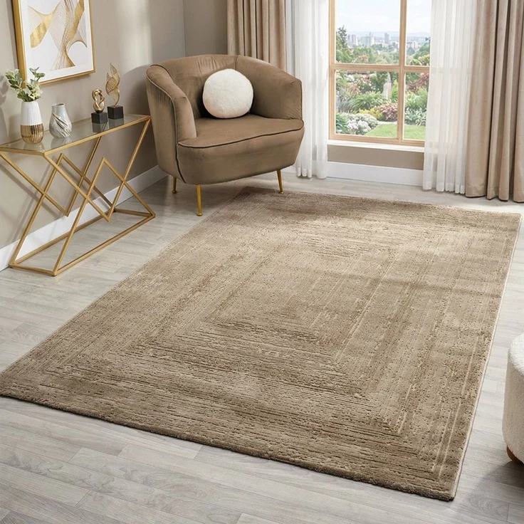 Vimoda Teppich Wohnzimmer neues premium Designteppich modern, Rechteckig, Höhe: 11 mm, Teppich Wohnzimmer 3D effekt Boho Einfarbig hoch-tief Bordüre – Bild 5