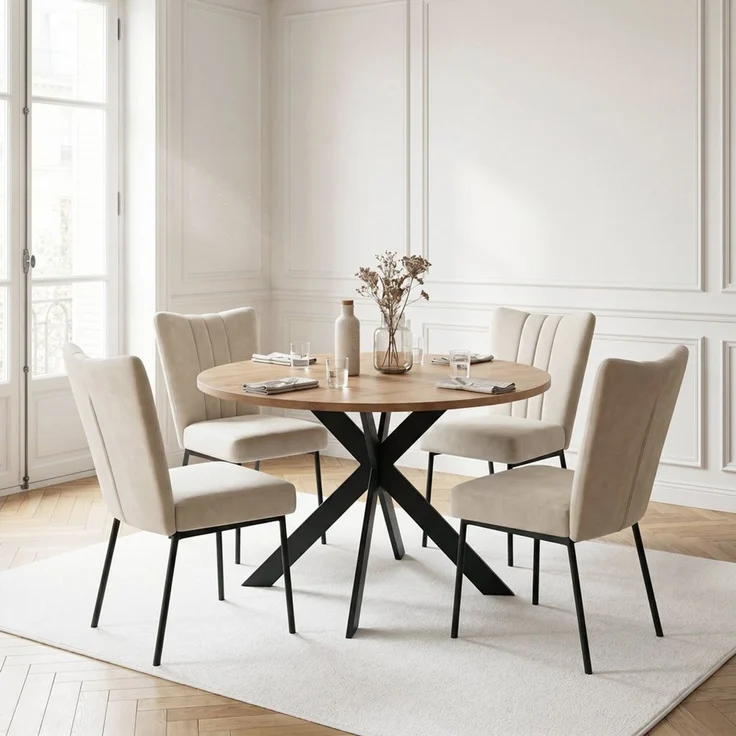 Jiexi Essgruppe Tisch- und Stuhlset, Runder Esstisch (115×75 cm) mit 4 Stühlen – Bild 1