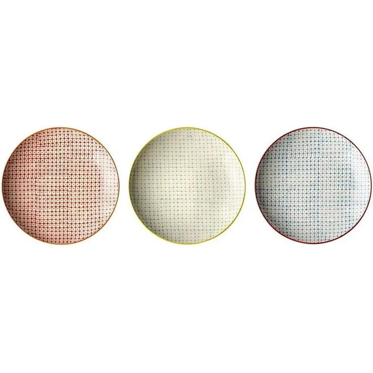 Bloomingville Teller-Set Carla, 3er Set, 25 cm Durchmesser, Speiseteller, Essteller, Keramik, Retro, Landhausstil