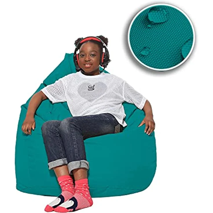 HomeIdeal - Sitzsack XXL Bodenkissen für Erwachsene & Kinder - Geeignet für Gaming oder Entspannen - Indoor wie Outdoor da er Wasserfest ist - mit EPS Perlen, Farbe:Türkis, Größe:XXXL – Bild 10