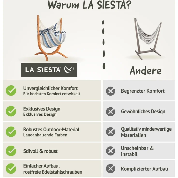 La Siesta 'Udine Organic Zebra' Hängesessel, sea salt, Bio-Baumwolle mit Eucalyptus-Gestell, 115 x 180 x 125 cm – Bild 4