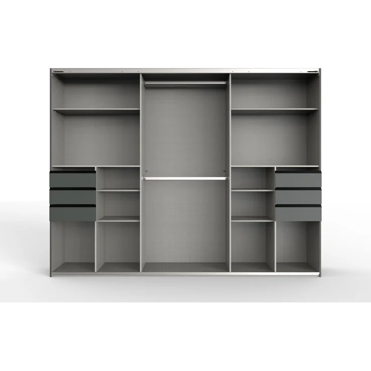 Schwebetürenschrank Kleiderschrank 273 cm Passepartout Schubladen Spiegel Sand Grau, Grafit – Bild 2