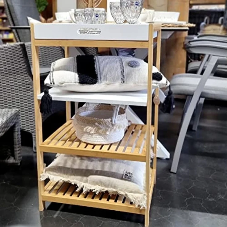 osoltus Badregal Tablett Regal Sonderborg aus Bambus und Holz Weiß – Bild 7