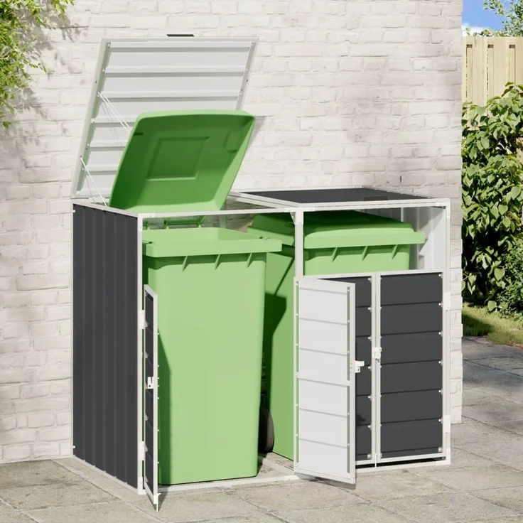 vidaXL Mülltonnenbox für 2 Tonnen Anthrazit 144x81x113 cm Stahl 4006177 – Bild 2