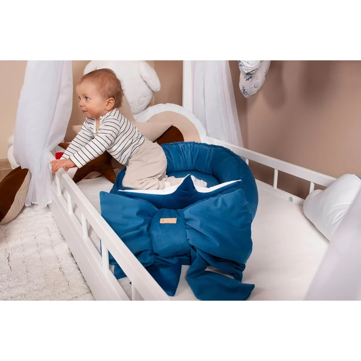 Kuschelnest Babynest Babynestchen Nestchen Reisebett Wickelauflage mit Schleife (Farbe: grau) – Bild 9